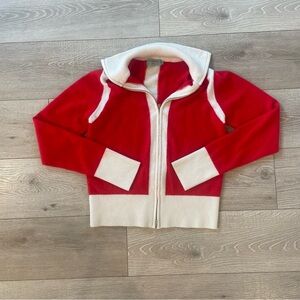 Chic Red and White Zip-Up Sweater